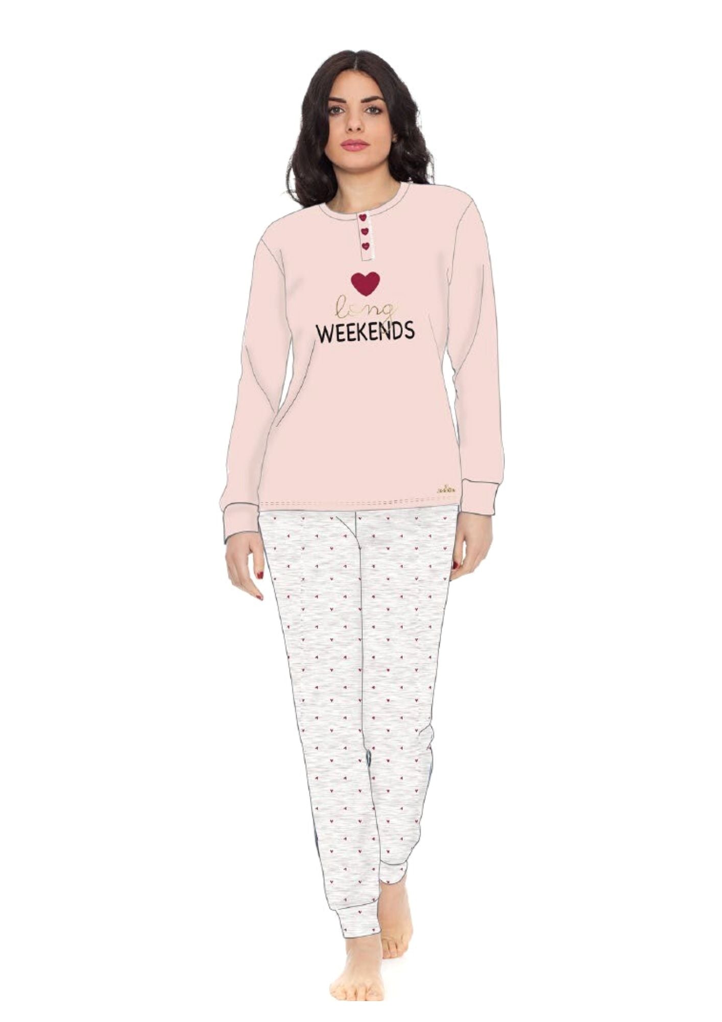 Pigiama Donna In Caldo Cotone Interlock Y&m270 100% Cotone Caldo Art.y&m270