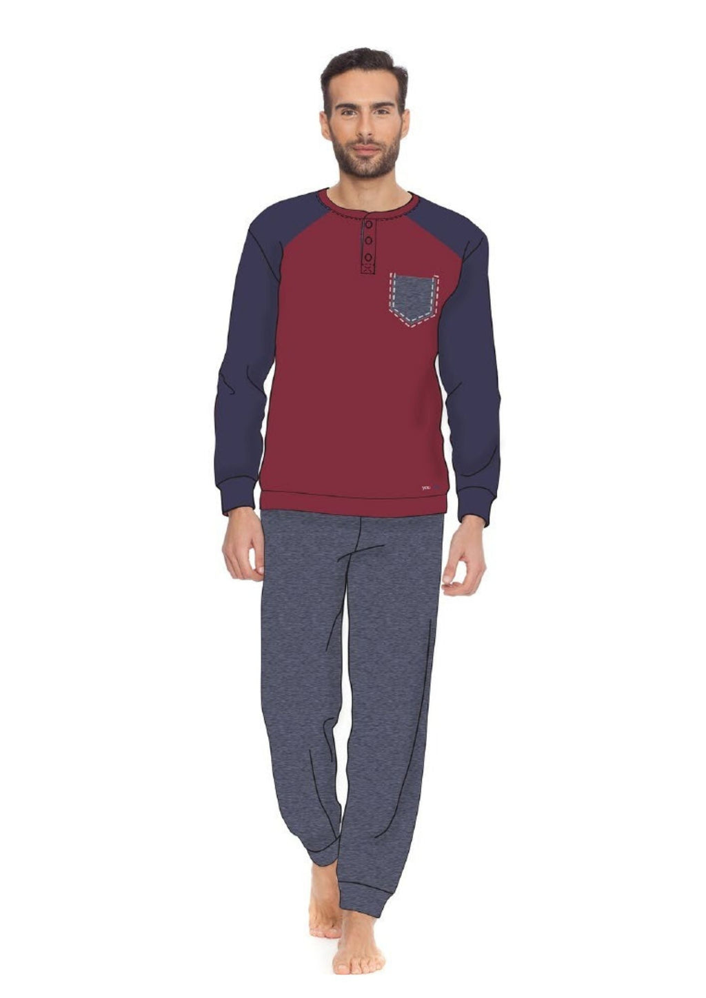 Y&m By Irge - Pigiama Uomo Invernale In Caldo Cotone Interlock Invernale Due Varianti Di Colore Y&m256