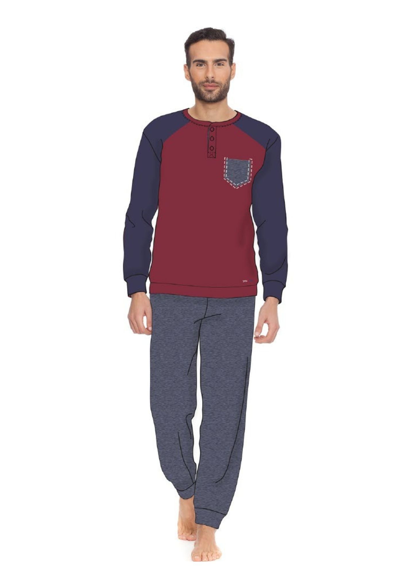 Y&m By Irge - Pigiama Uomo Invernale In Caldo Cotone Interlock Invernale Due Varianti Di Colore Y&m256