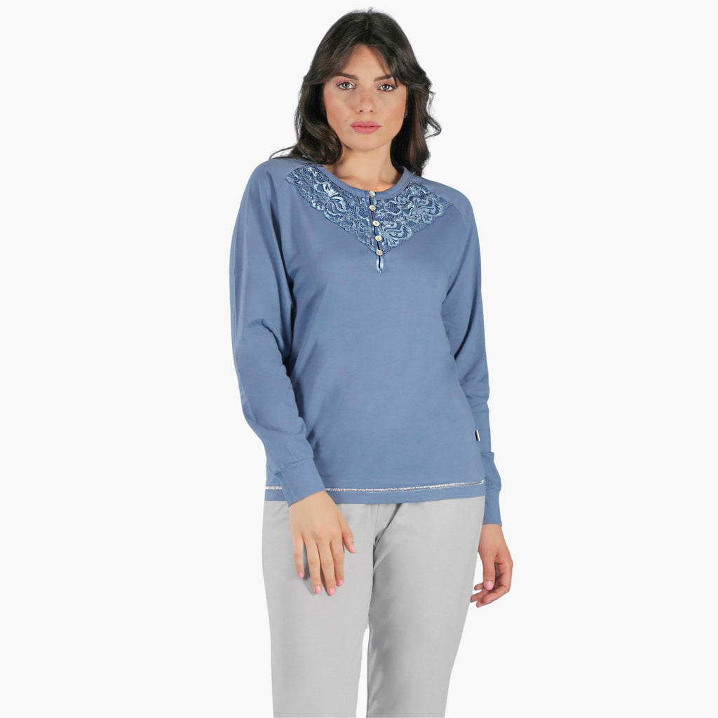 Irge Pigiama Donna Cotone Lungo Inserto In Pizzo Serafino Elastico Caviglia  Art. Ir1482