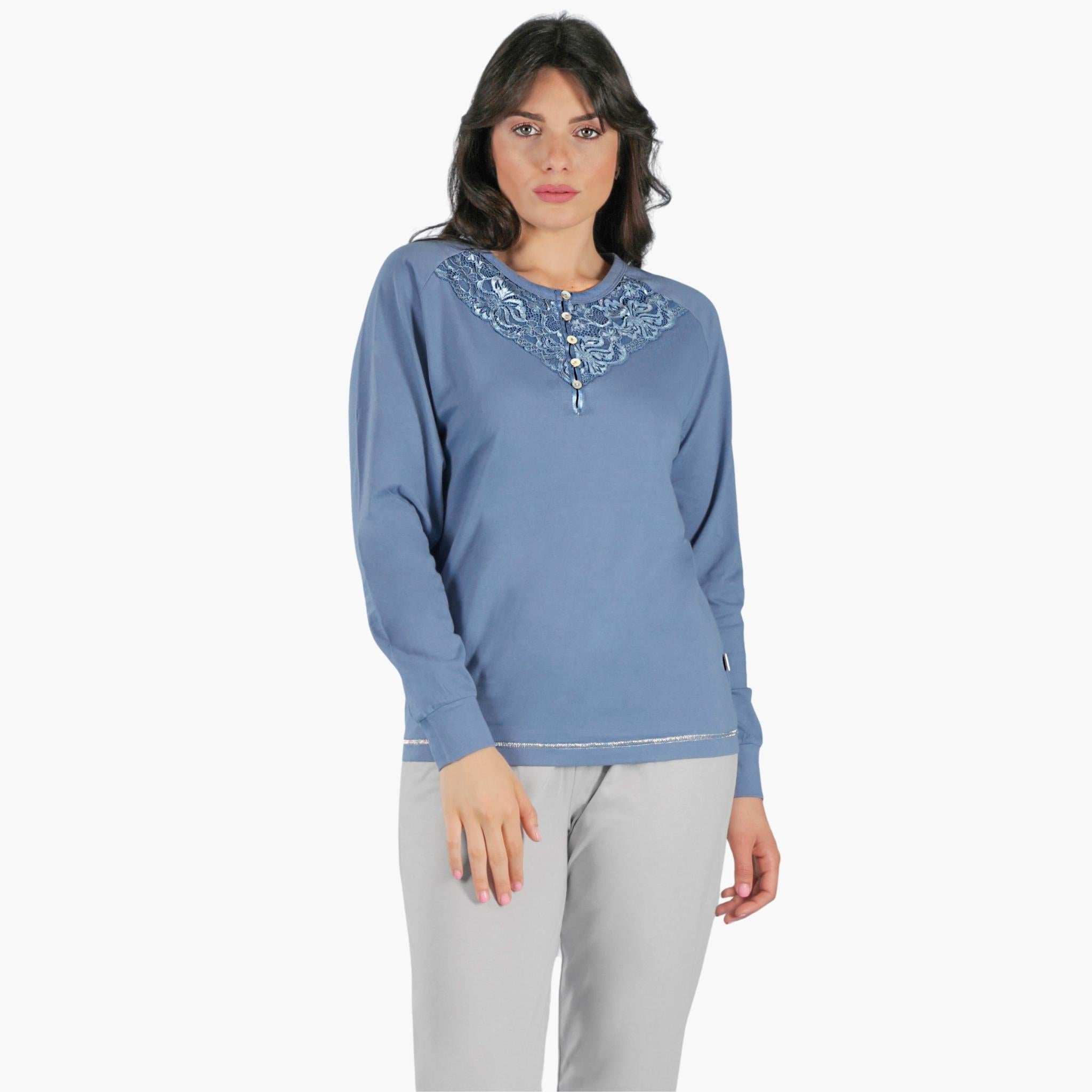 Irge Pigiama Donna Cotone Lungo Inserto In Pizzo Serafino Elastico Caviglia  Art. Ir1482