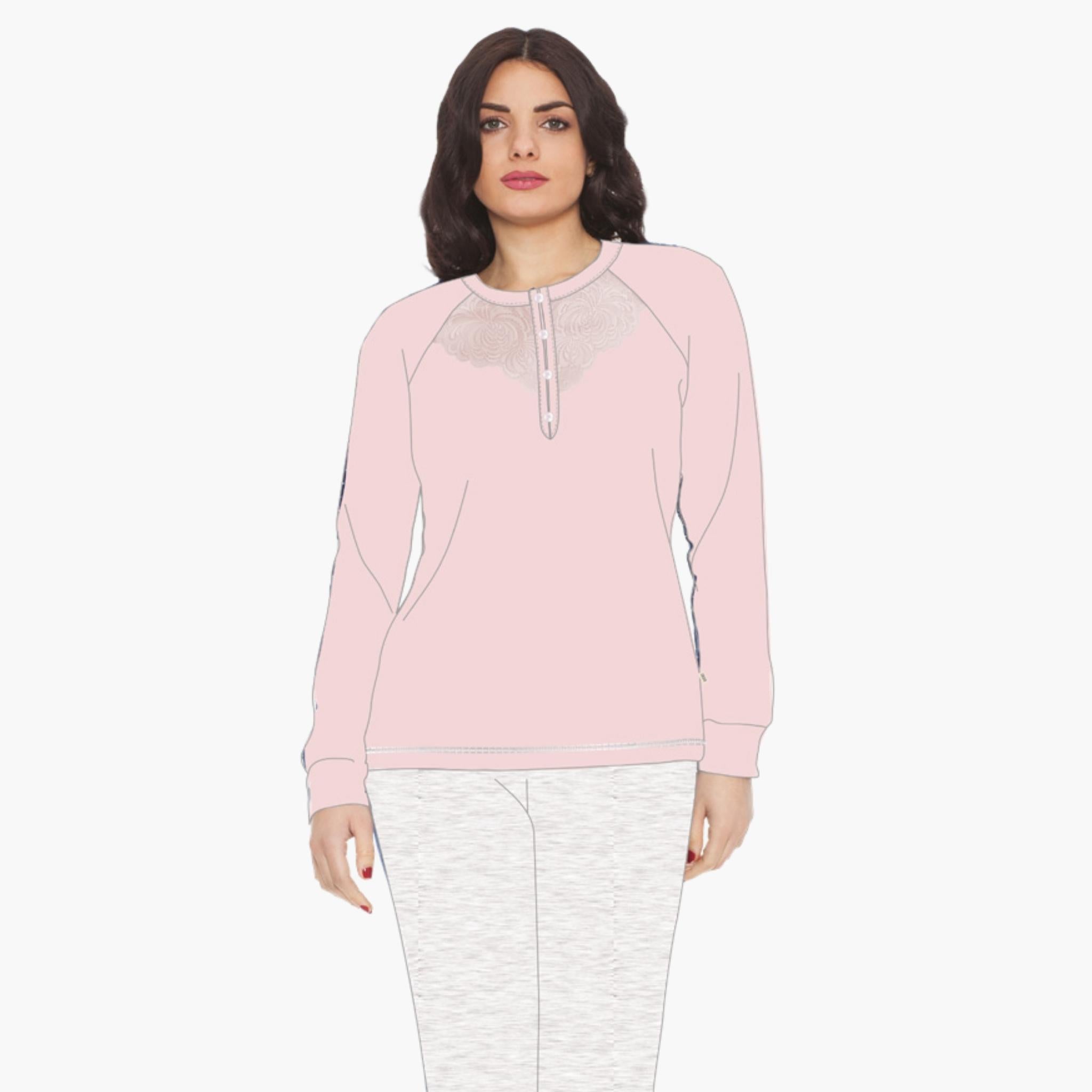 Irge Pigiama Donna Cotone Lungo Inserto In Pizzo Serafino Elastico Caviglia  Art. Ir1482
