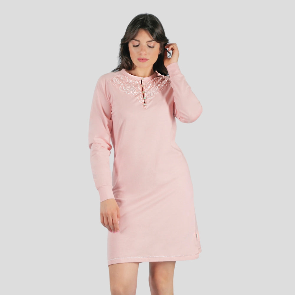 Irge Camicia Da Notte Corta In Puro Cotone Inserto In Pizzo Serafino 5 Bottoni  Art. Ir1483