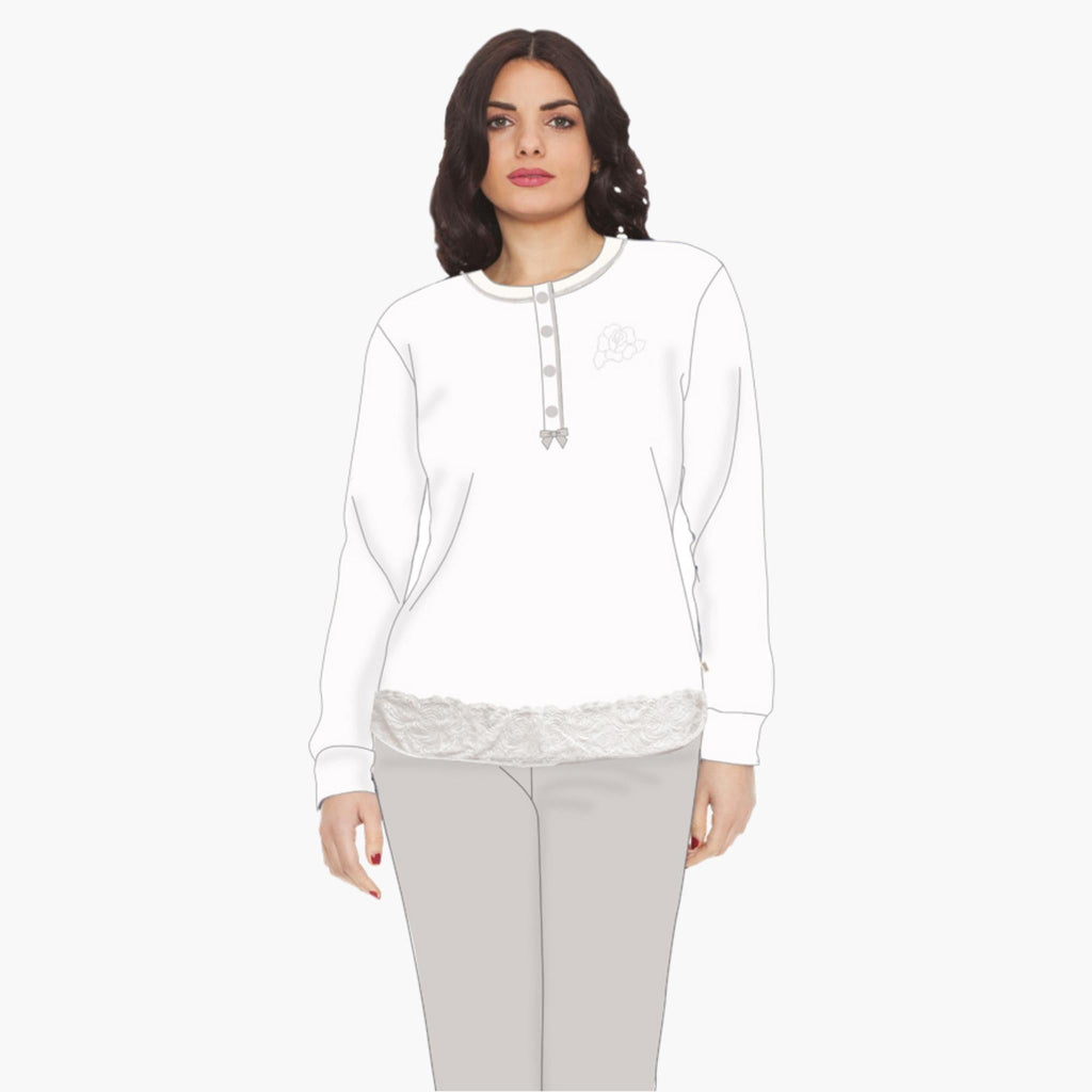 Irge Pigiama Donna Cotone Lungo Serafino Elastico Caviglia  Inserto In Pizzo Art. Ir1484