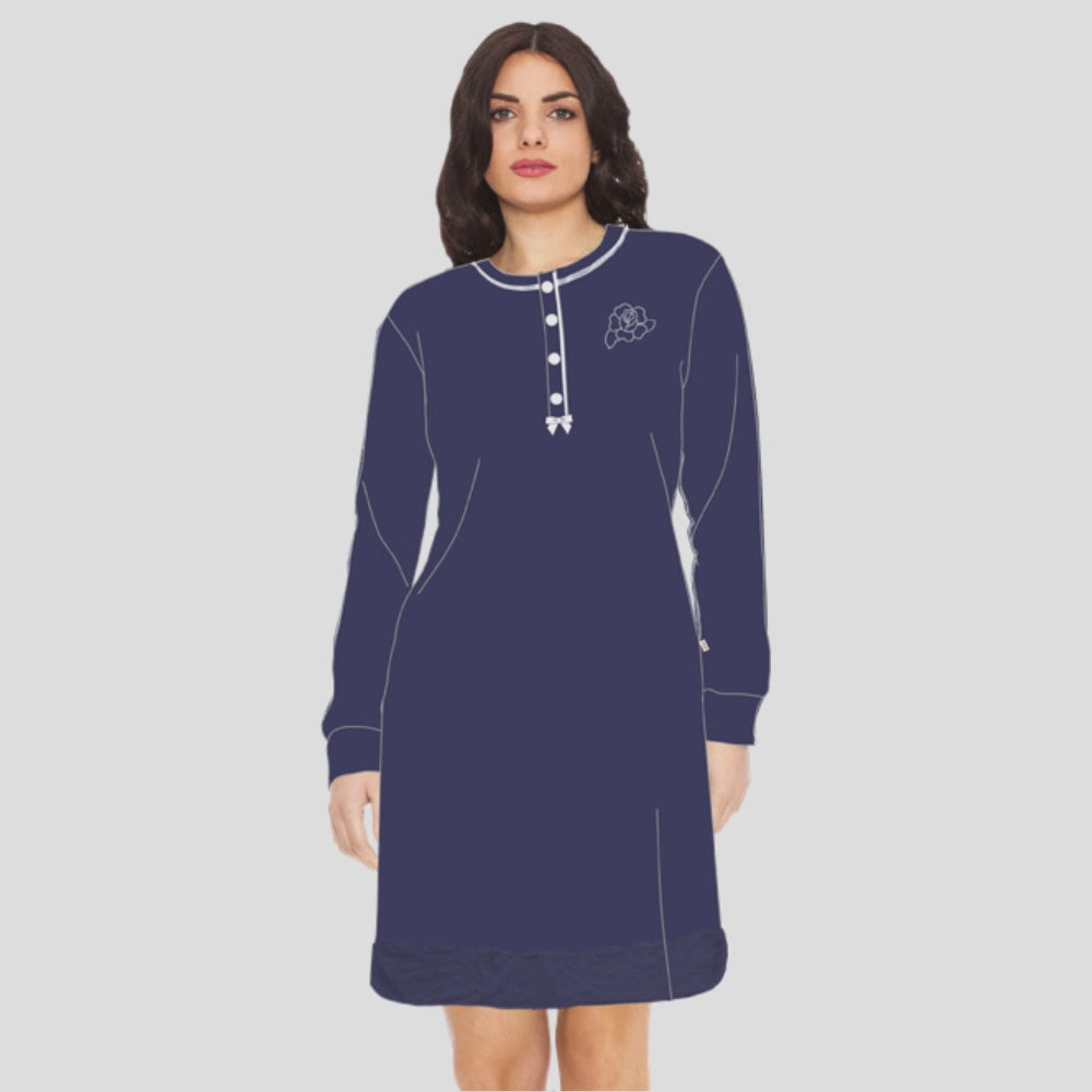 Irge Camicia Da Notte Corta In Puro Cotone Inserto In Pizzo Serafino 4 Bottoni  Art. Ir1485