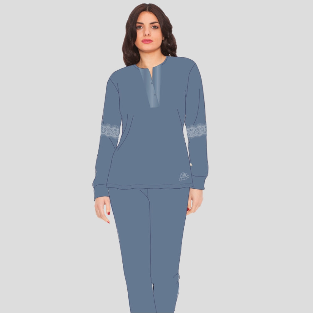 Irge Pigiama Donna In Viscosa Lungo Serafino Elastico Caviglia  Inserto In Pizzo Art. Ir1514