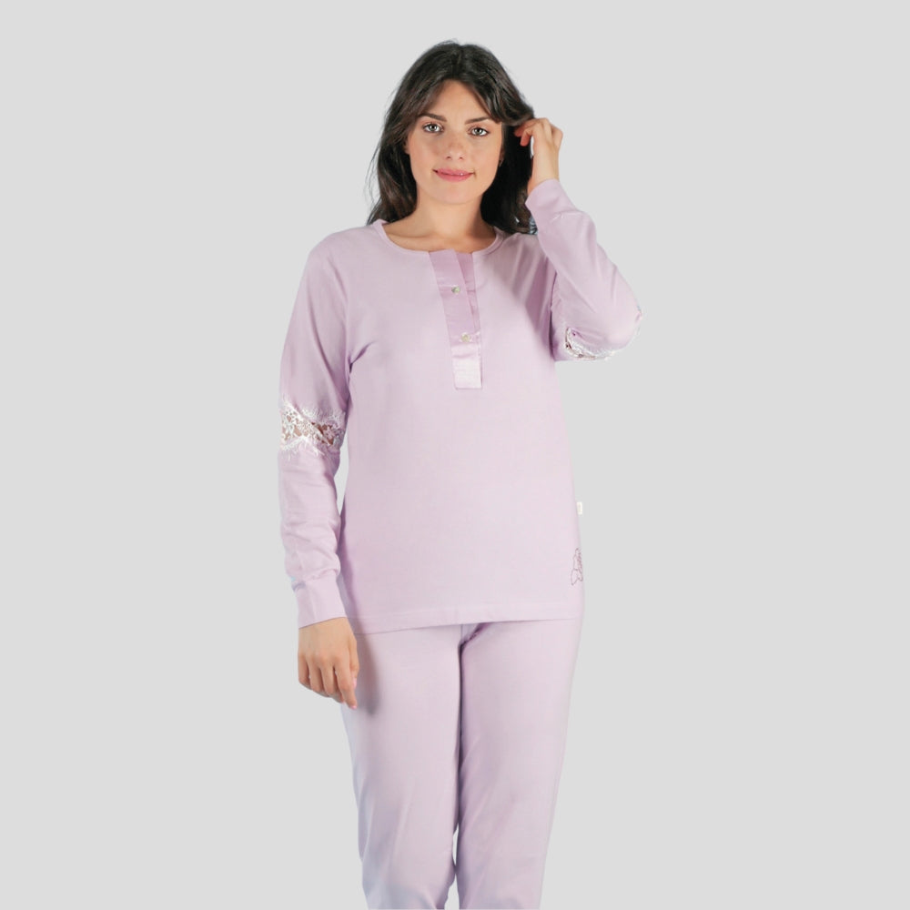 Irge Pigiama Donna In Viscosa Lungo Serafino Elastico Caviglia  Inserto In Pizzo Art. Ir1514