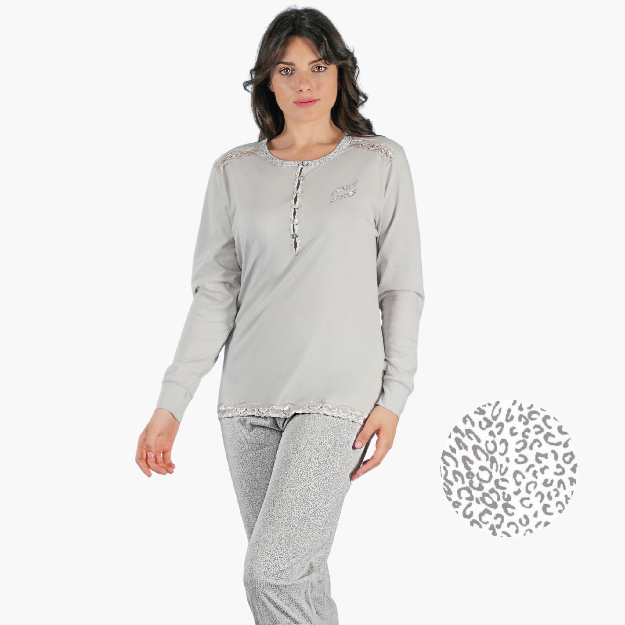 Irge Pigiama Donna In Viscosa Lungo Serafino Inserto In Pizzo  Art. Ir1516