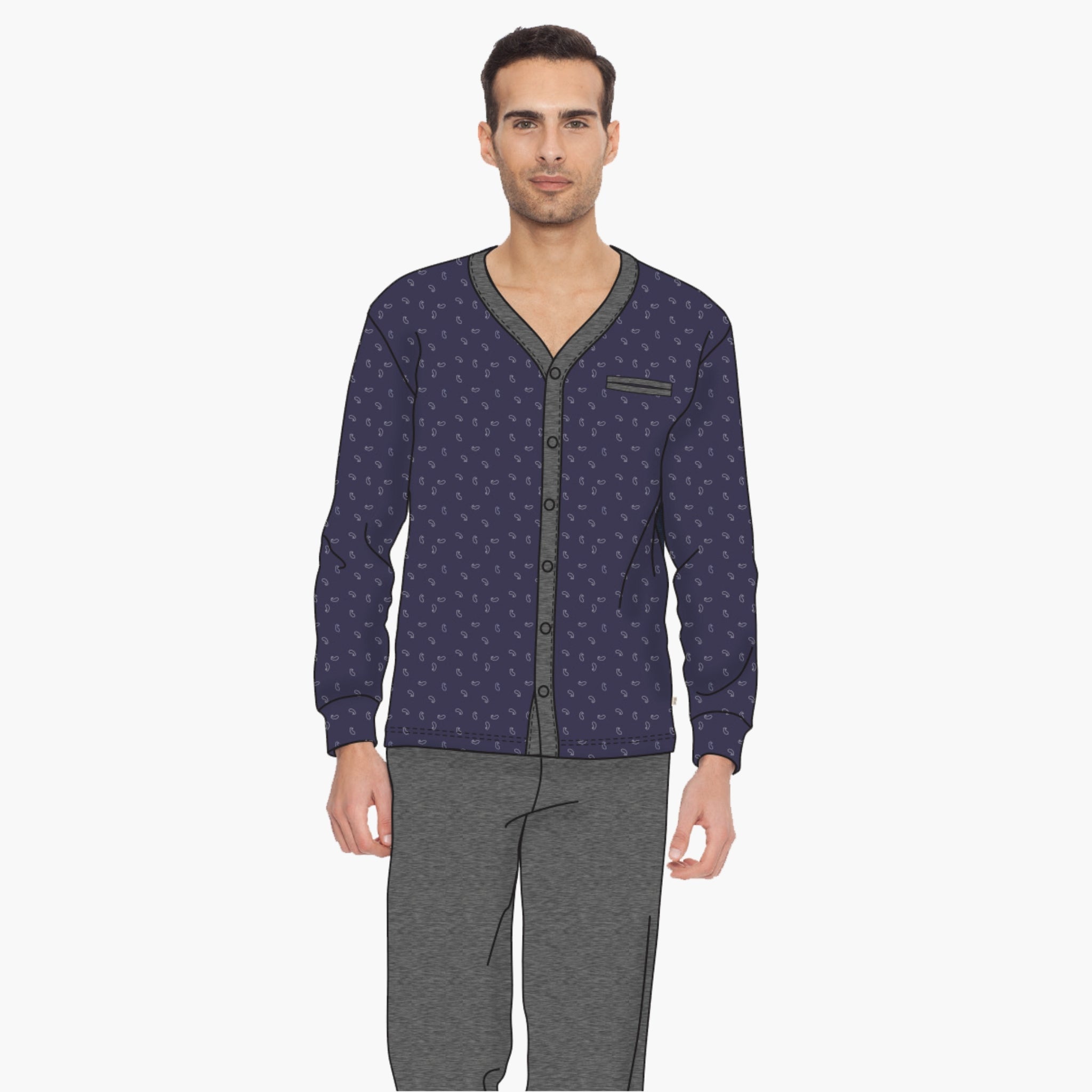 Irge Pigiama Uomo In Puro Cotone Lungo Collo Serafino Con Elastico Alla Caviglia  Art. Ir1467