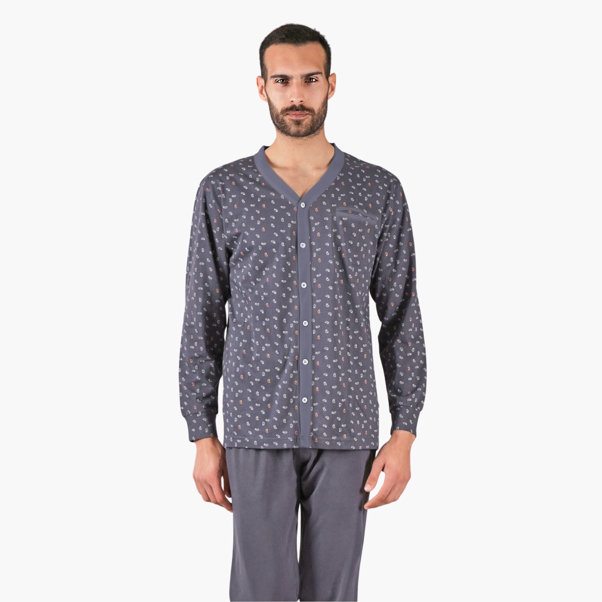 Irge Pigiama Uomo In Puro Cotone Lungo Collo Serafino Con Elastico Alla Caviglia  Art. Ir1467