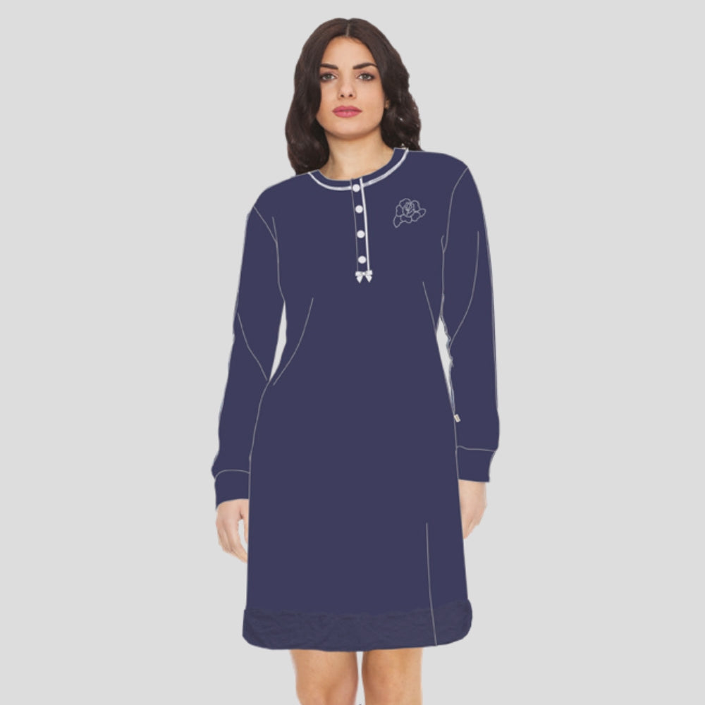 Irge Camicia Da Notte Calibrata Corta In Puro Cotone Inserto In Pizzo Serafino 4 Bottoni  Art. Cd122