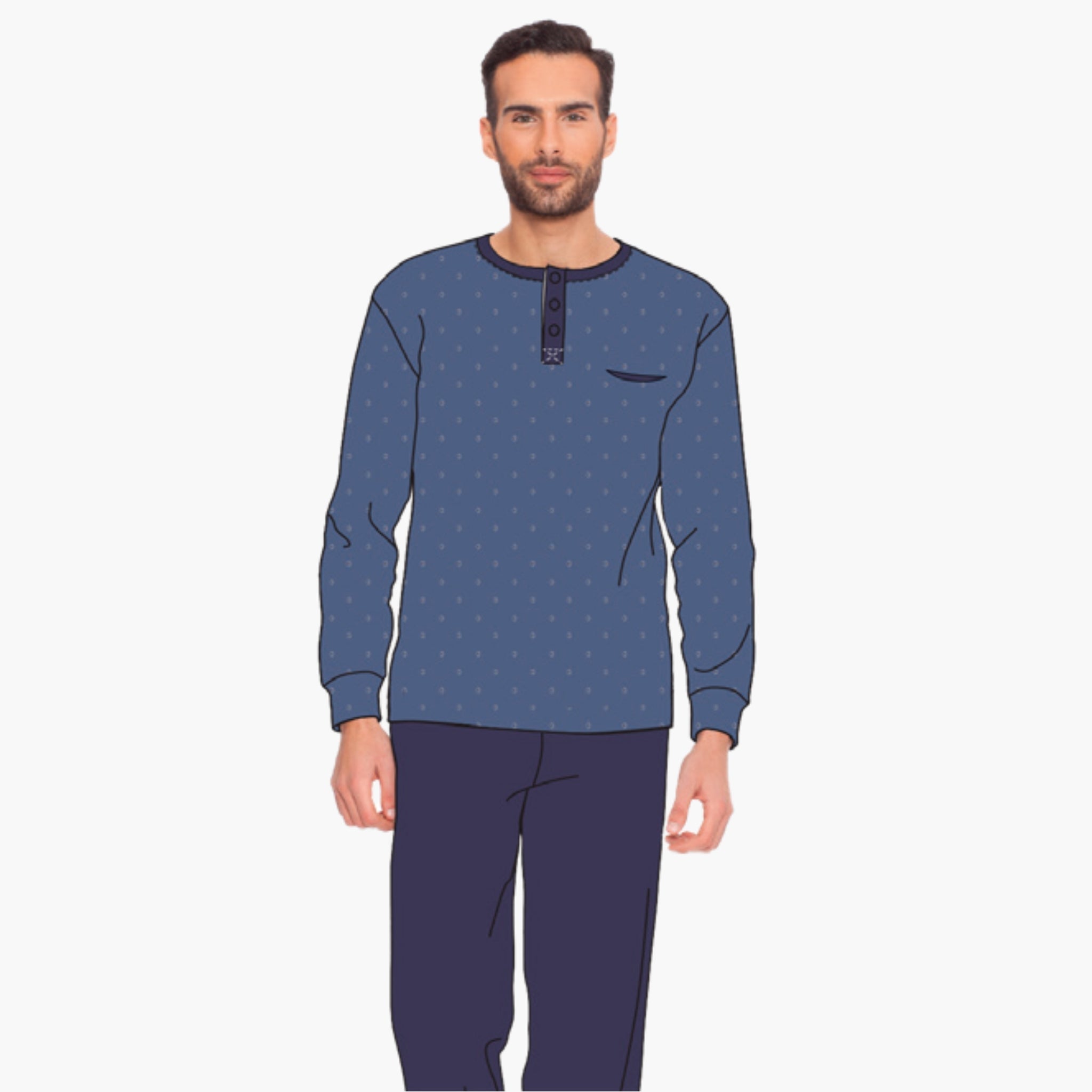 Irge Pigiama Uomo Calibrato In Puro Cotone Lungo Serafino Elastico Caviglia  Art. Cu80