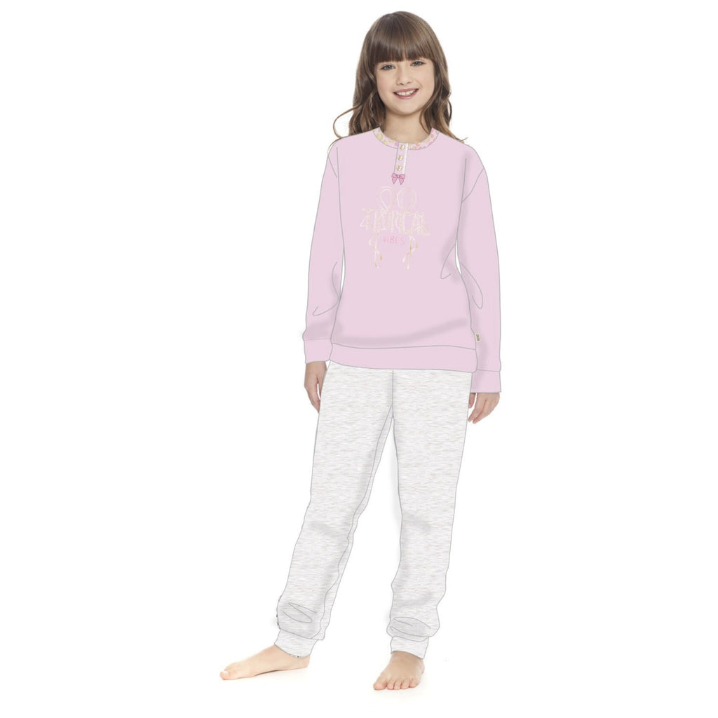 Irge - Pigiama Bimba Cotone Lungo Serafino 3 Bottoni Con Stampa In Puro Cotone  Art. Ik275