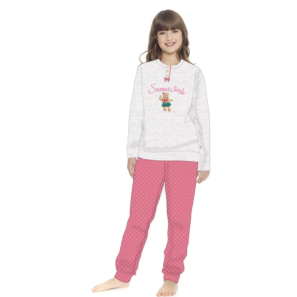 Irge - Pigiama Bimba Cotone Lungo Serafino 3 Bottoni Con Stampa In Puro Cotone  Art. Ik277