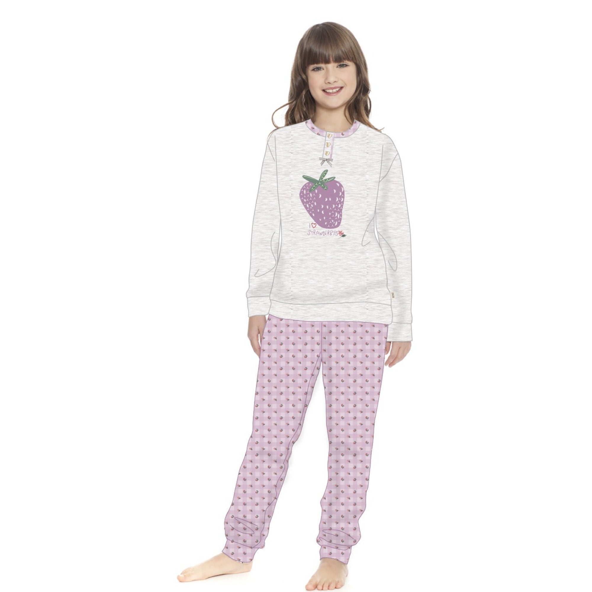 Irge - Pigiama Bimba Cotone Lungo Serafino 3 Bottoni Stampato In Puro Cotone  Art. Ik287