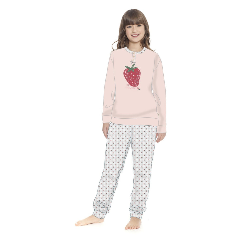 Irge - Pigiama Bimba Cotone Lungo Serafino 3 Bottoni Stampato In Puro Cotone  Art. Ik287