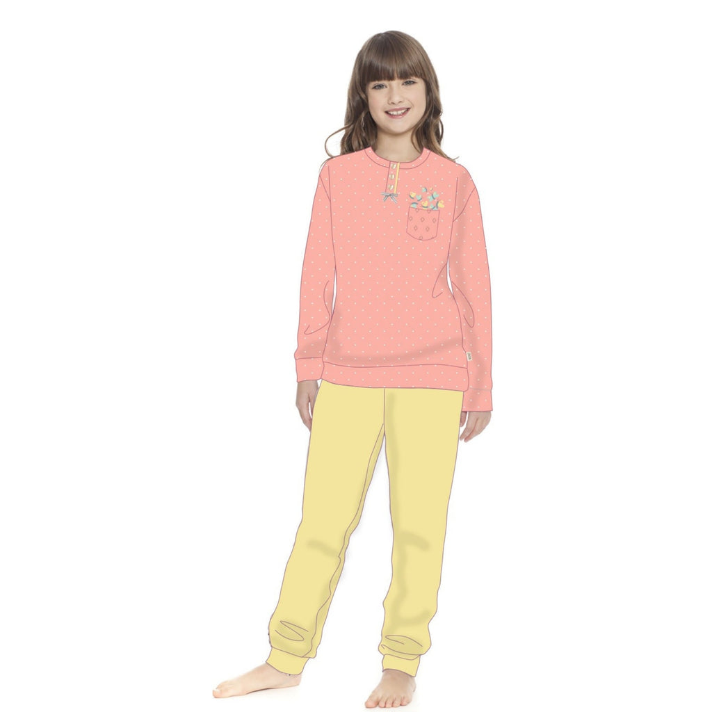 Irge - Pigiama Bimba Cotone Lungo Serafino 3 Bottoni Stampato In Puro Cotone  Art. Ik291