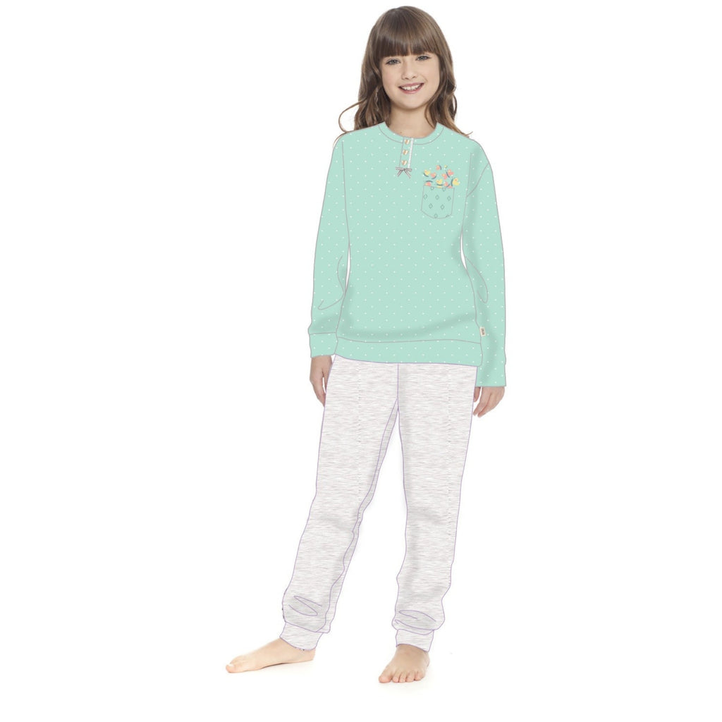 Irge - Pigiama Bimba Cotone Lungo Serafino 3 Bottoni Stampato In Puro Cotone  Art. Ik291
