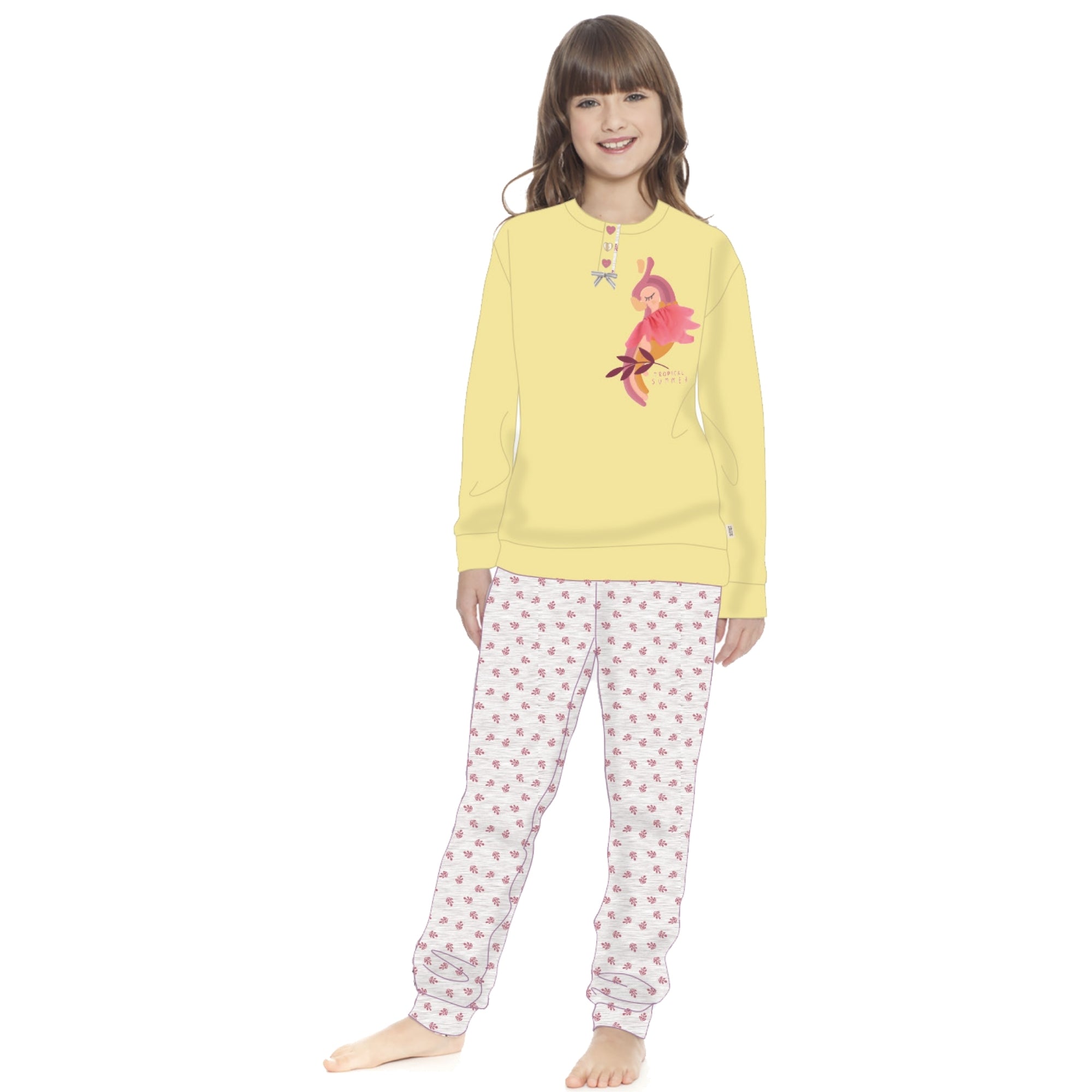 Irge - Pigiama Bimba Cotone Lungo Serafino 3 Bottoni Con Stampa In Puro Cotone  Art. Ik293