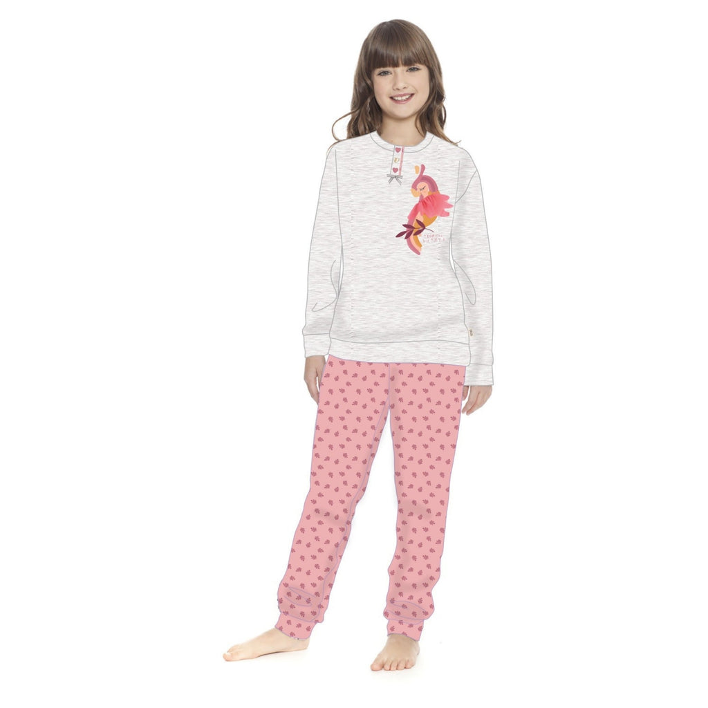Irge - Pigiama Bimba Cotone Lungo Serafino 3 Bottoni Con Stampa In Puro Cotone  Art. Ik293
