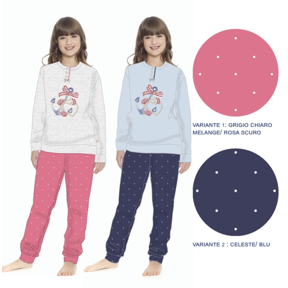 Irge - Pigiama Bimba Cotone Lungo Serafino 3 Bottoni Con Stampa In Puro Cotone  Art. Ik295