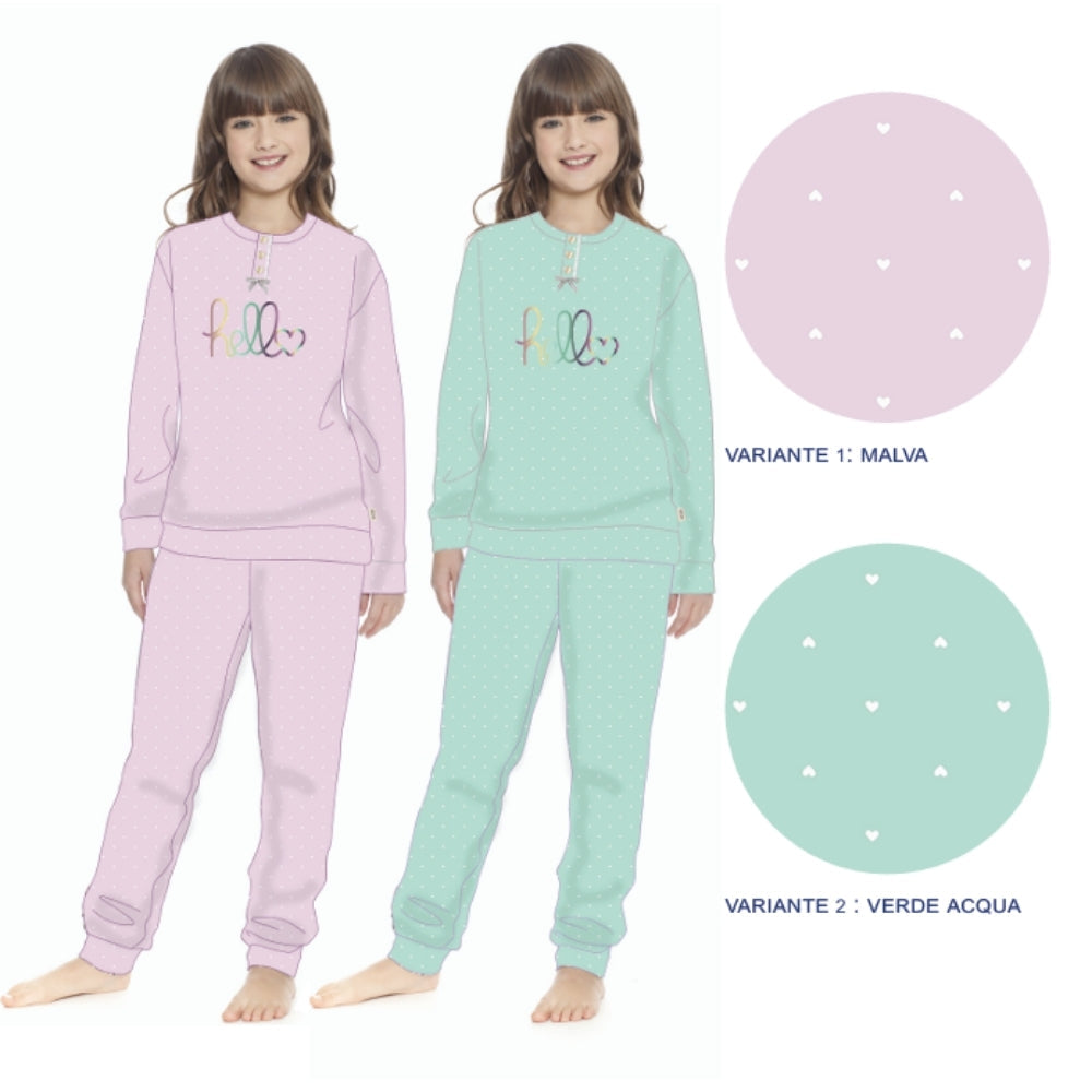 Irge - Pigiama Bimba Cotone Lungo Serafino 3 Bottoni Stampato In Puro Cotone  Art. Ik297
