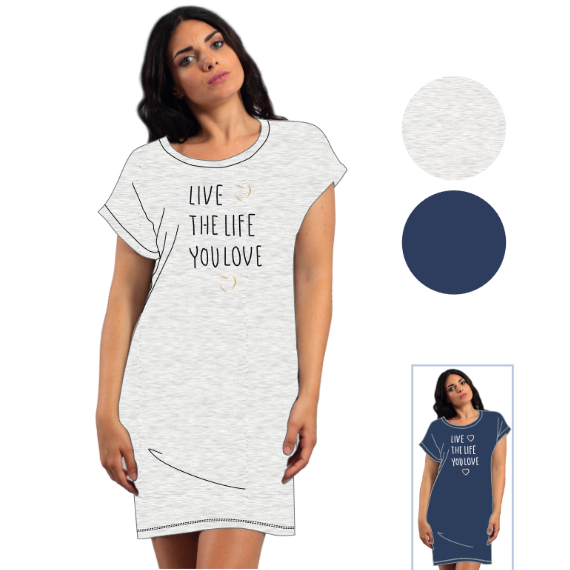 Irge - Abitino Camicia Da Casa Donna Mezza Manica In Jersey Puro Cotone Con Stampa  Art. Mi1569