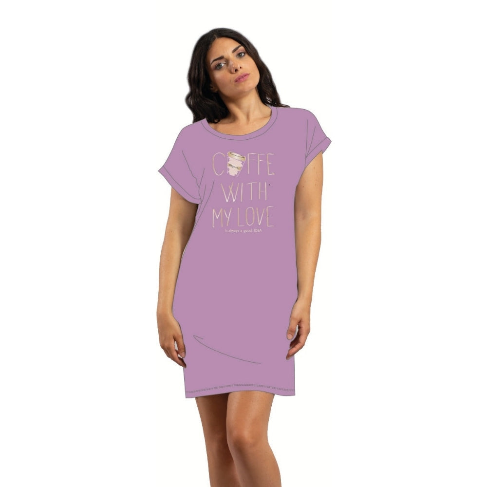 Irge - Abitino Camicia Da Casa Donna Mezza Manica In Jersey Puro Cotone Con Stampa  Art. Mi1556