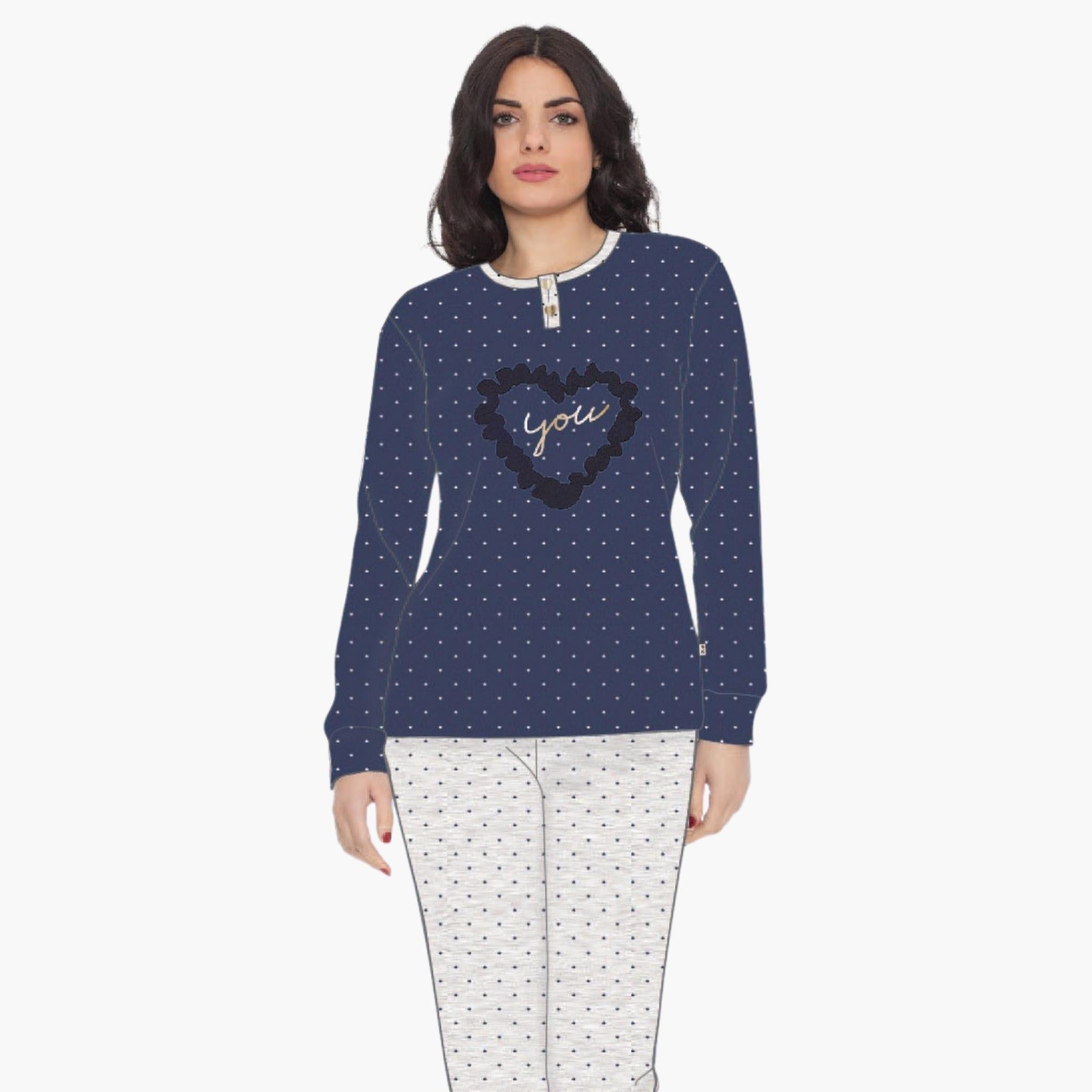 Irge Pigiama Donna Cotone Lungo Serafino Elastico Caviglia Fantasy Art. Mi1531
