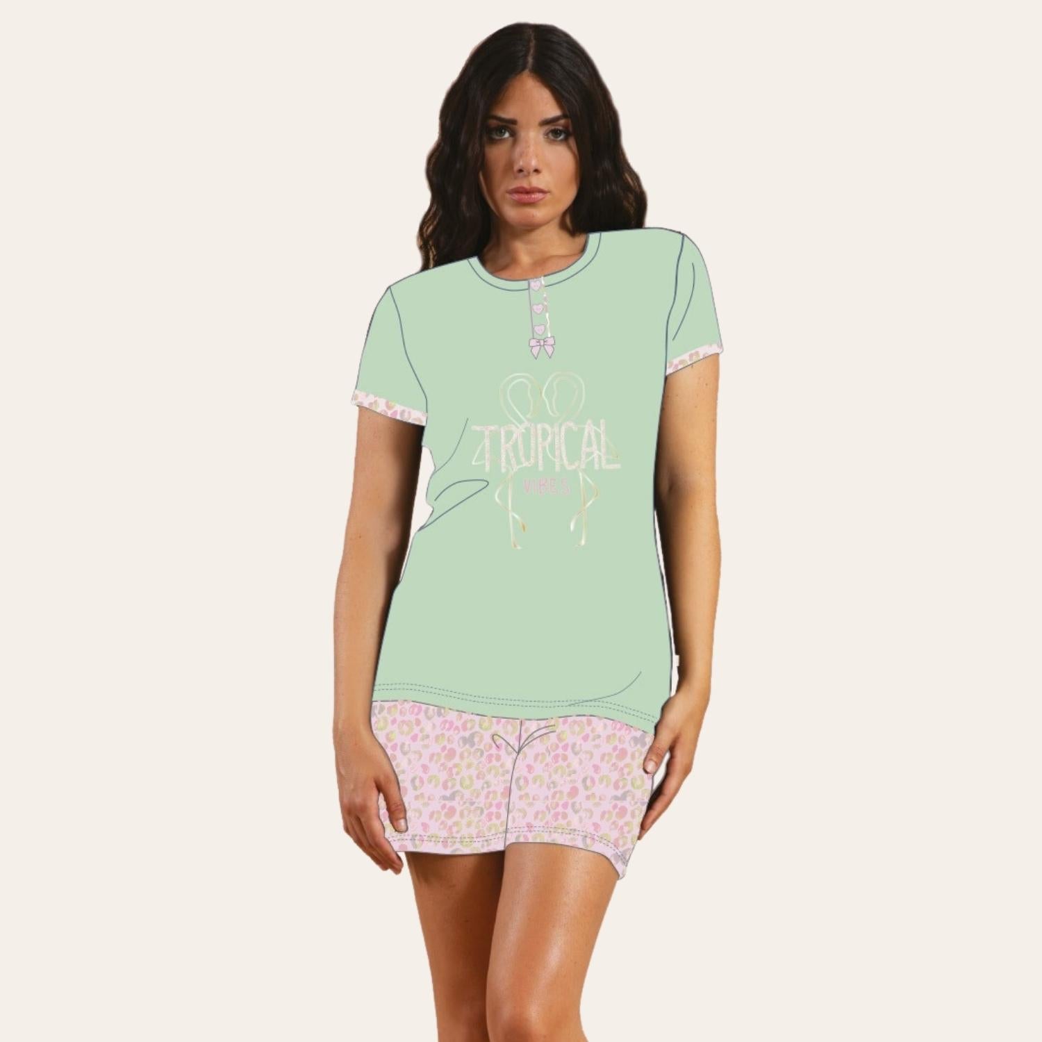 Irge Pigiama Donna Corto Mezza Manica In Jersey Puro Cotone  Art. Mi1536