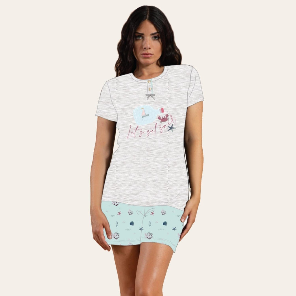 Irge Pigiama Donna Corto Mezza Manica In Jersey Puro Cotone  Art. Mi1599