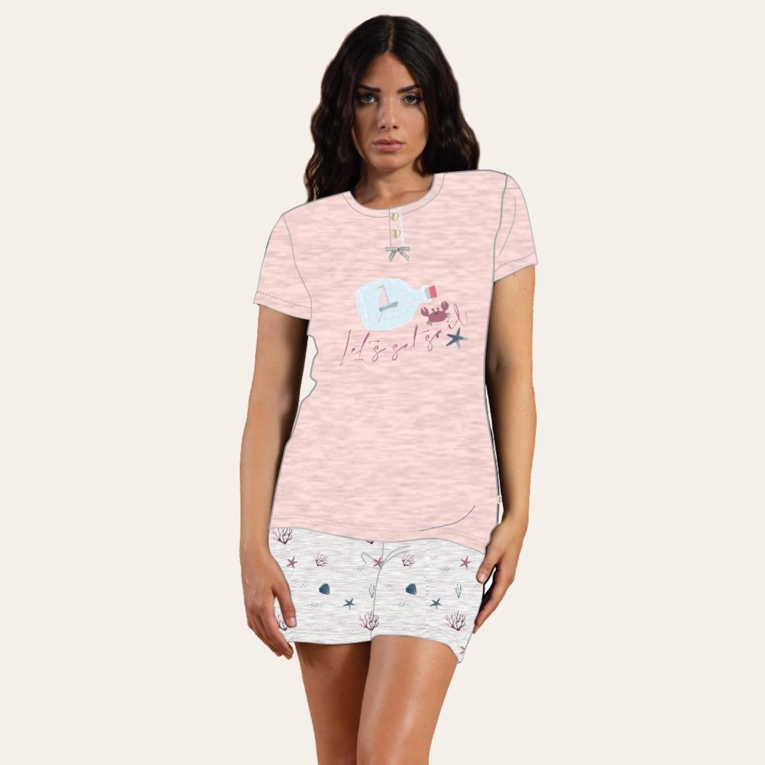 Irge Pigiama Donna Corto Mezza Manica In Jersey Puro Cotone  Art. Mi1599