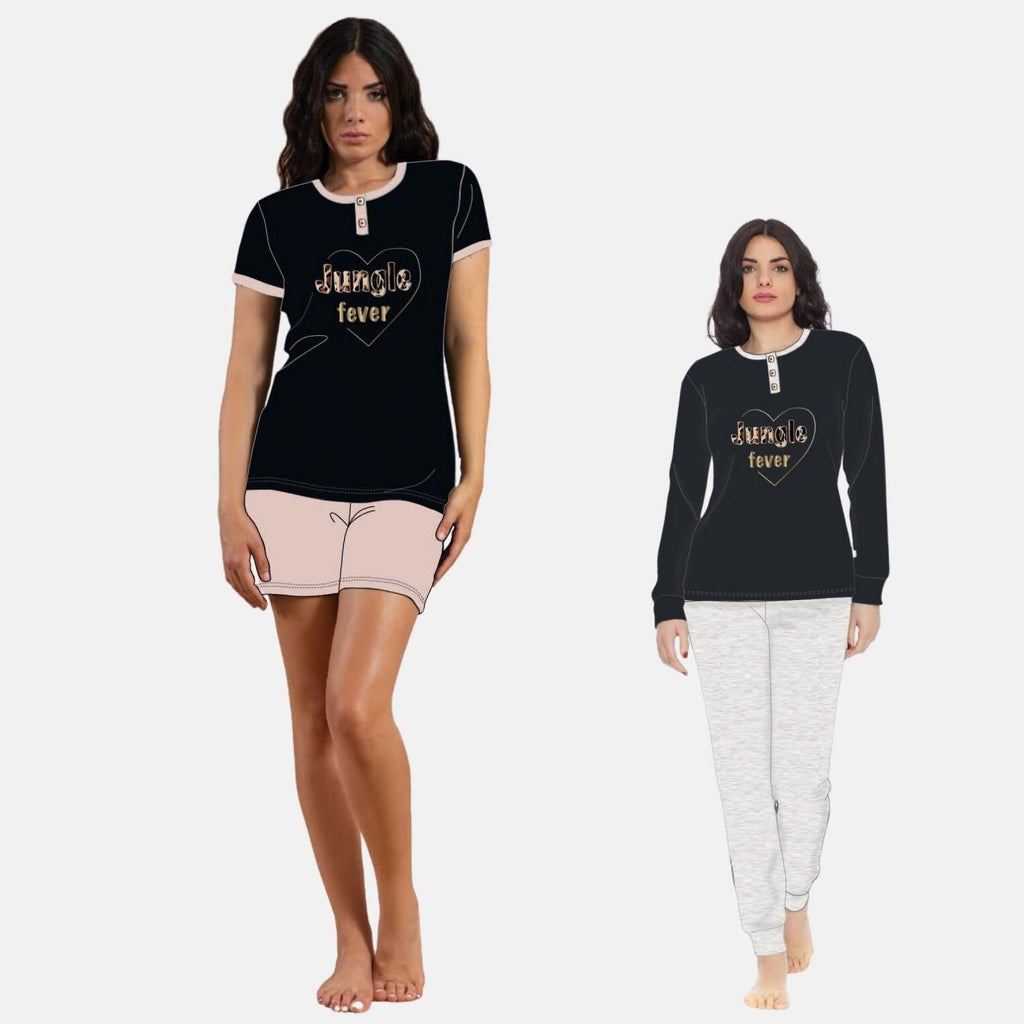 Irge Pigiama Donna 3 Pezzi Mezza Manica - Pantalone Lungo E Pantalone Corto In Puro Cotone