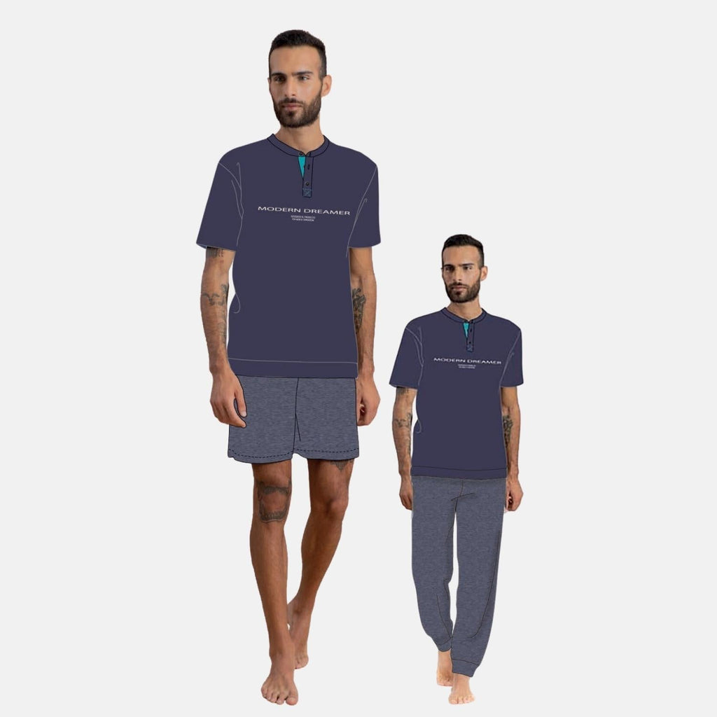 Irge Pigiama Uomo 3 Pezzi M/manica+pantalone Lungo+pantalone Corto In Puro Cotone  Art. Tu25