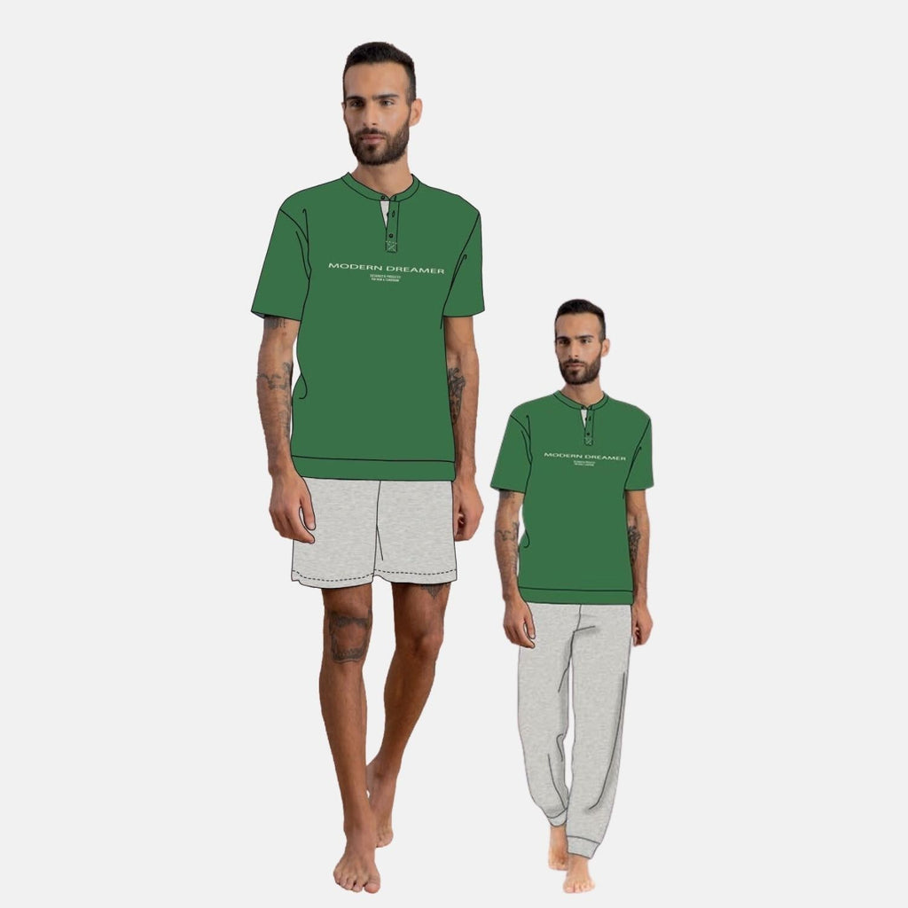 Irge Pigiama Uomo 3 Pezzi M/manica+pantalone Lungo+pantalone Corto In Puro Cotone  Art. Tu25