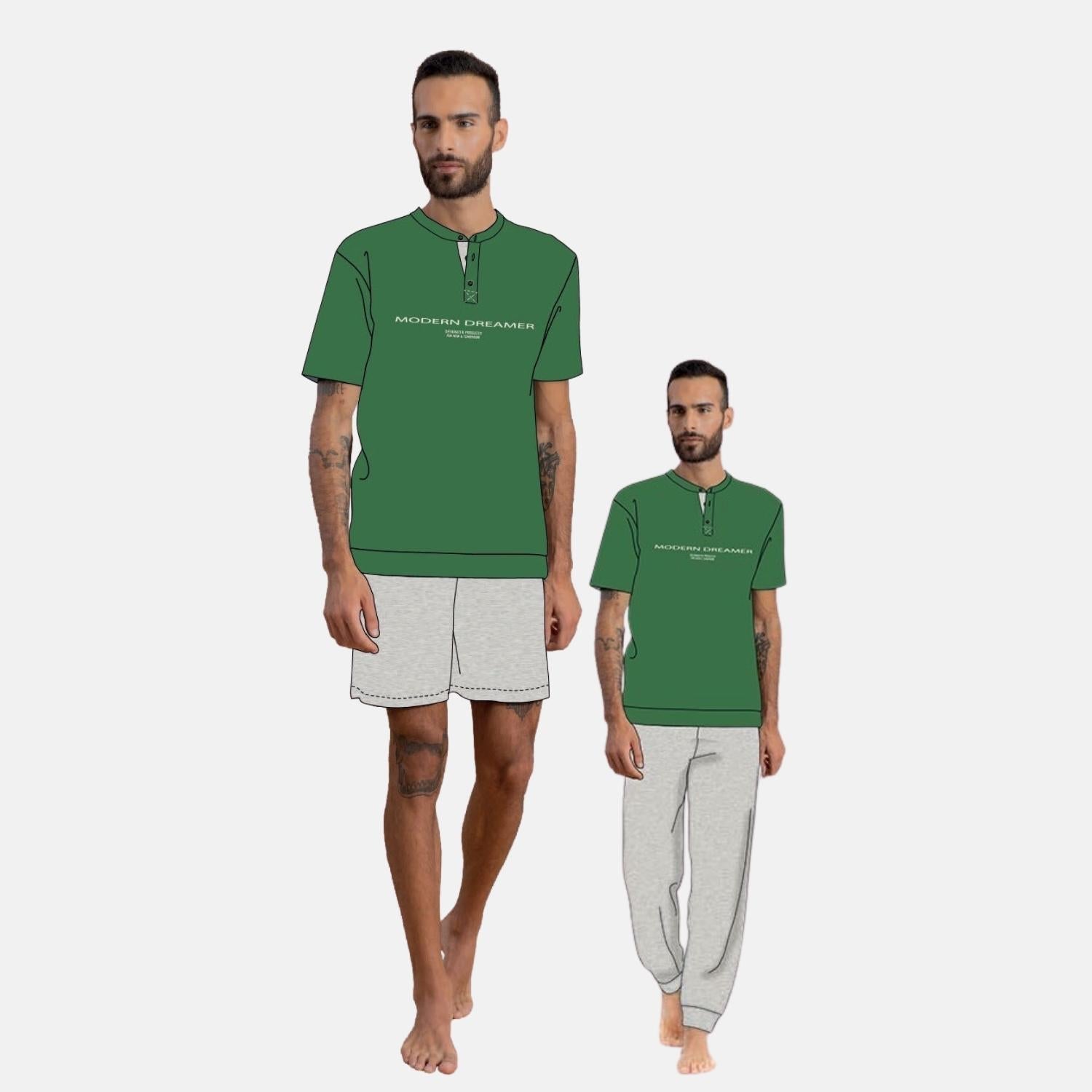 Irge Pigiama Uomo 3 Pezzi M/manica+pantalone Lungo+pantalone Corto In Puro Cotone  Art. Tu25
