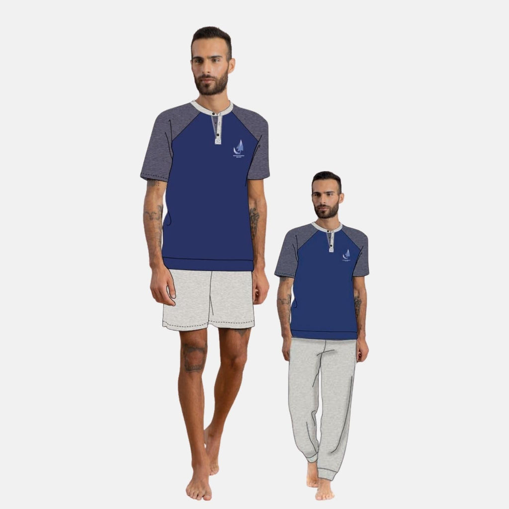 Irge Pigiama Uomo 3 Pezzi M/manica+pantalone Lungo+pantalone Corto In Puro Cotone  Art. Tu29