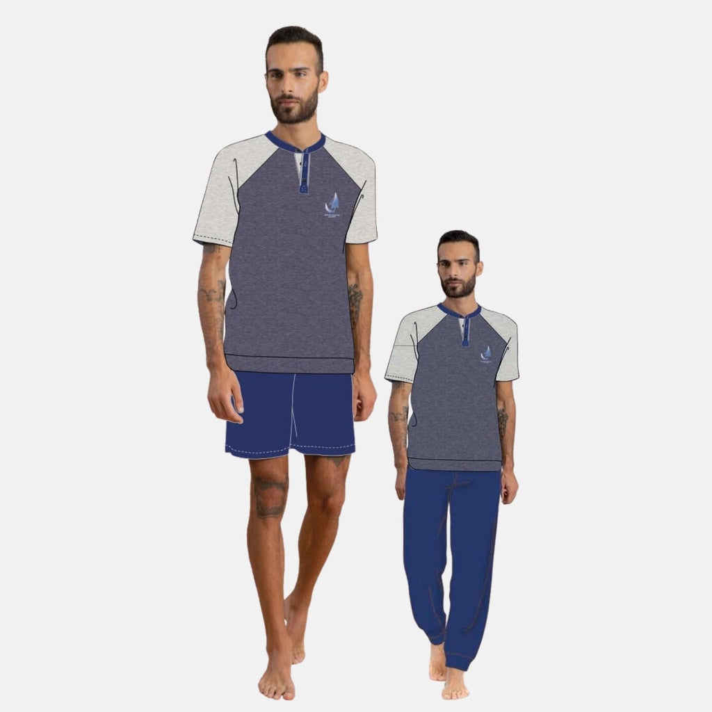 Irge Pigiama Uomo 3 Pezzi M/manica+pantalone Lungo+pantalone Corto In Puro Cotone  Art. Tu29