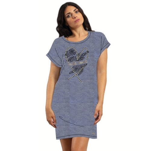 Y&m - Camicia Da Notte Donna Mezza Manica Stampata In Jersey Puro Cotone Art. Y&m328