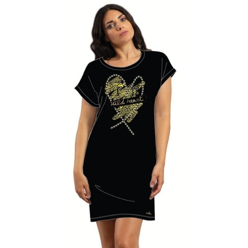 Y&m - Camicia Da Notte Donna Mezza Manica Stampata In Jersey Puro Cotone Art. Y&m328