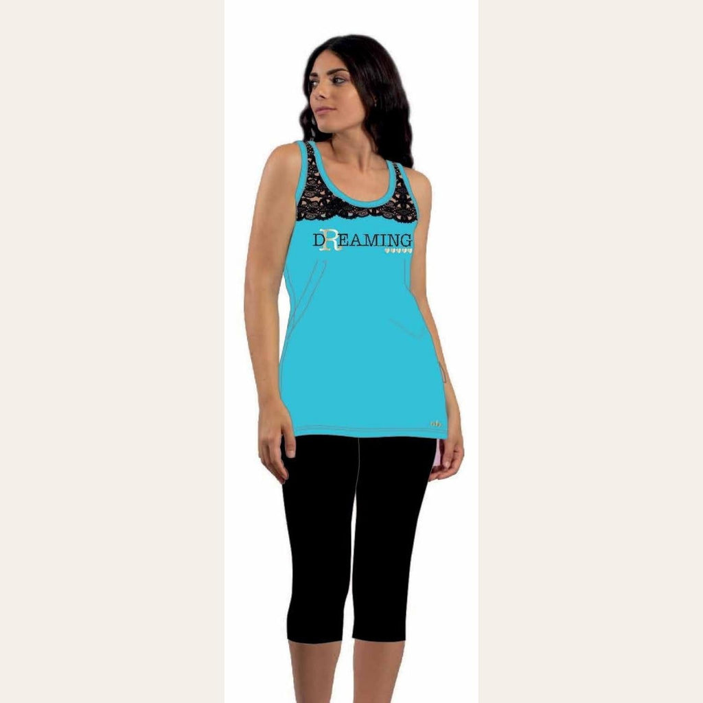 You&me Pigiama Donna Pescatore Spalla Larga Stampato Con Insertoin Pizzo In Puro Cotone  Art. Y&m330
