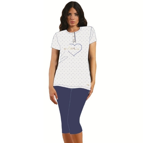 Y&m - Pigiama Donna Pescatore Mezza Manica Stampato In Puro Cotone  Art. Y&m339