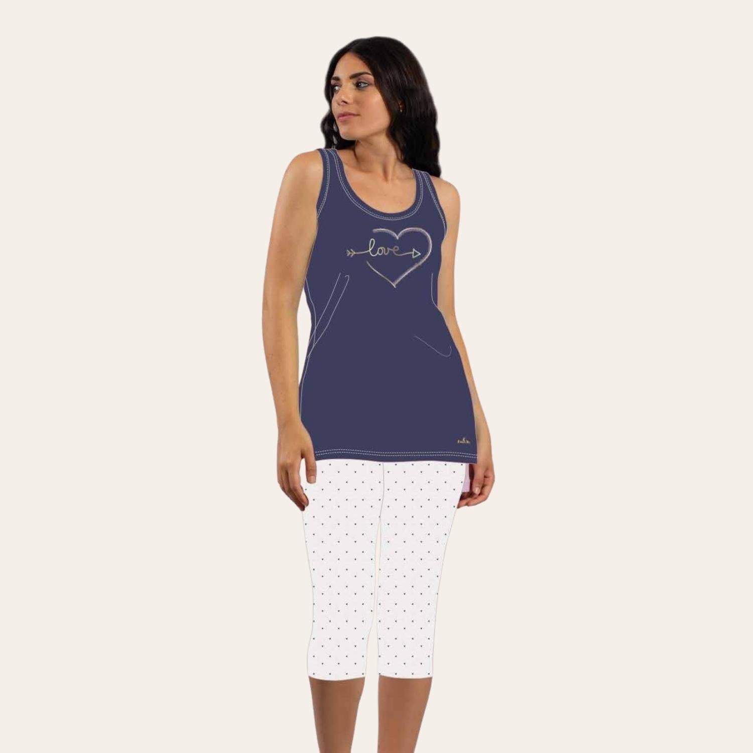 You&me Pigiama Donna Pescatore Spalla Larga Ricamato In Puro Cotone  Art. Y&m340