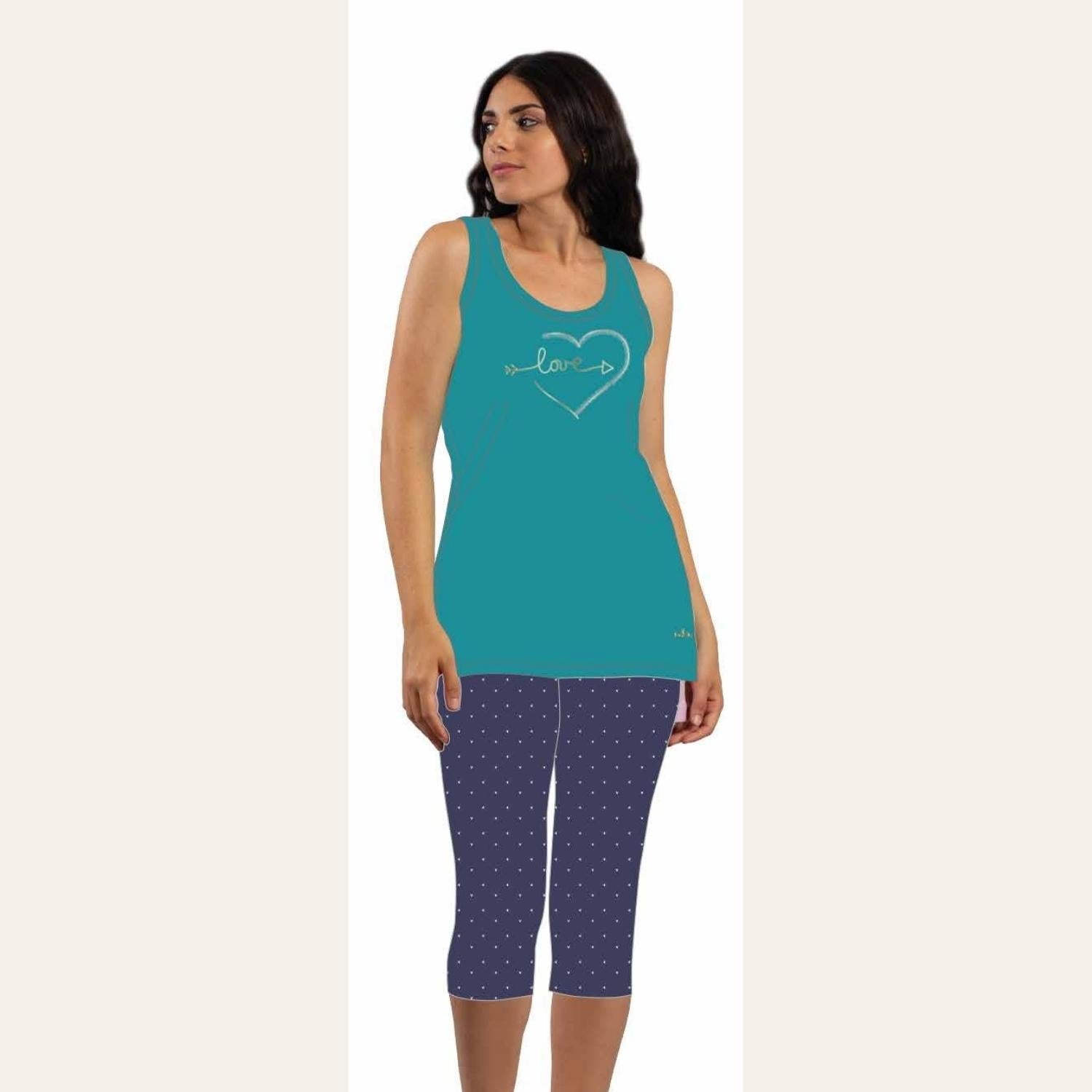 You&me Pigiama Donna Pescatore Spalla Larga Ricamato In Puro Cotone  Art. Y&m340