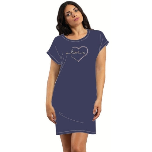 Y&m - Camicia Da Notte Donna Mezza Manica Stampata In Jersey Puro Cotone  Art. Y&m344
