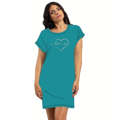 Y&m - Camicia Da Notte Donna Mezza Manica Stampata In Jersey Puro Cotone  Art. Y&m344