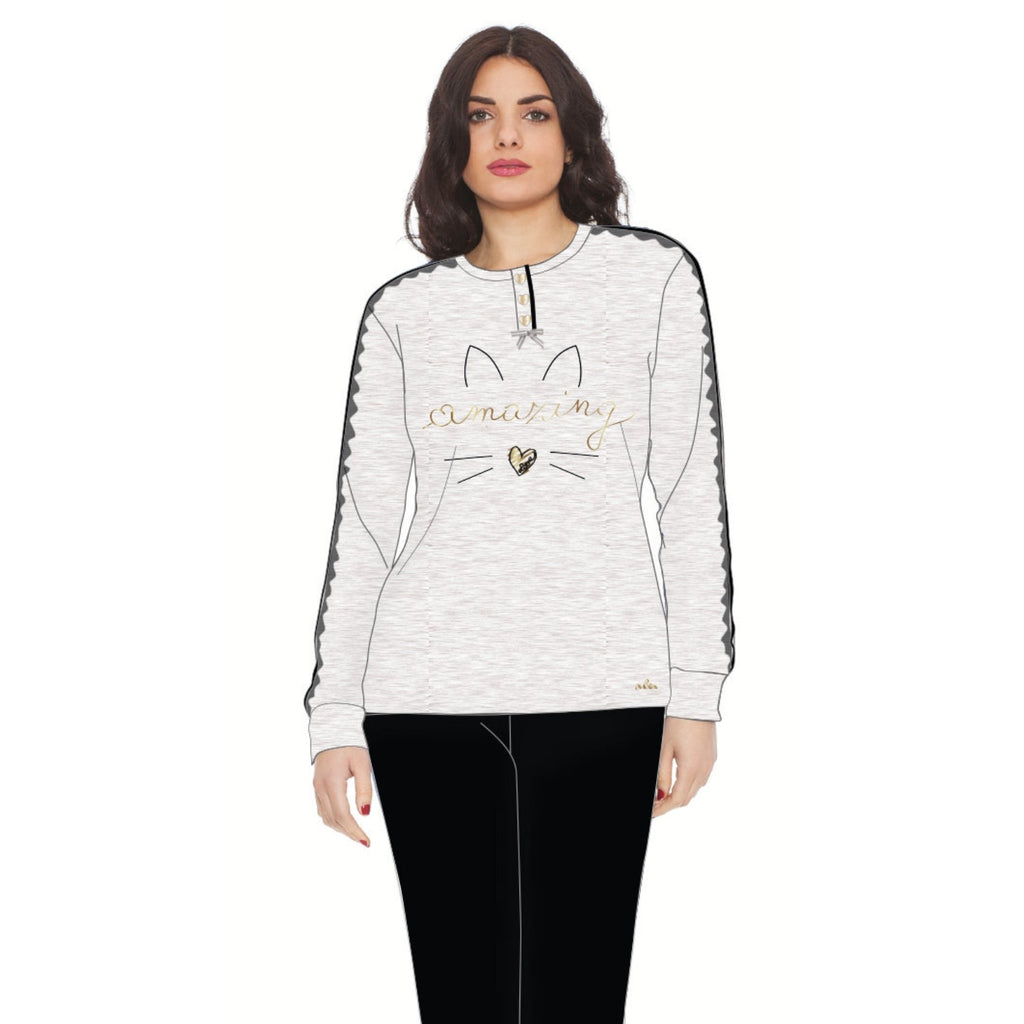 Y&m - Pigiama Donna Manica Lunga Pantalone Lungo In Puro Cotone Stampato  Art. Y&m317