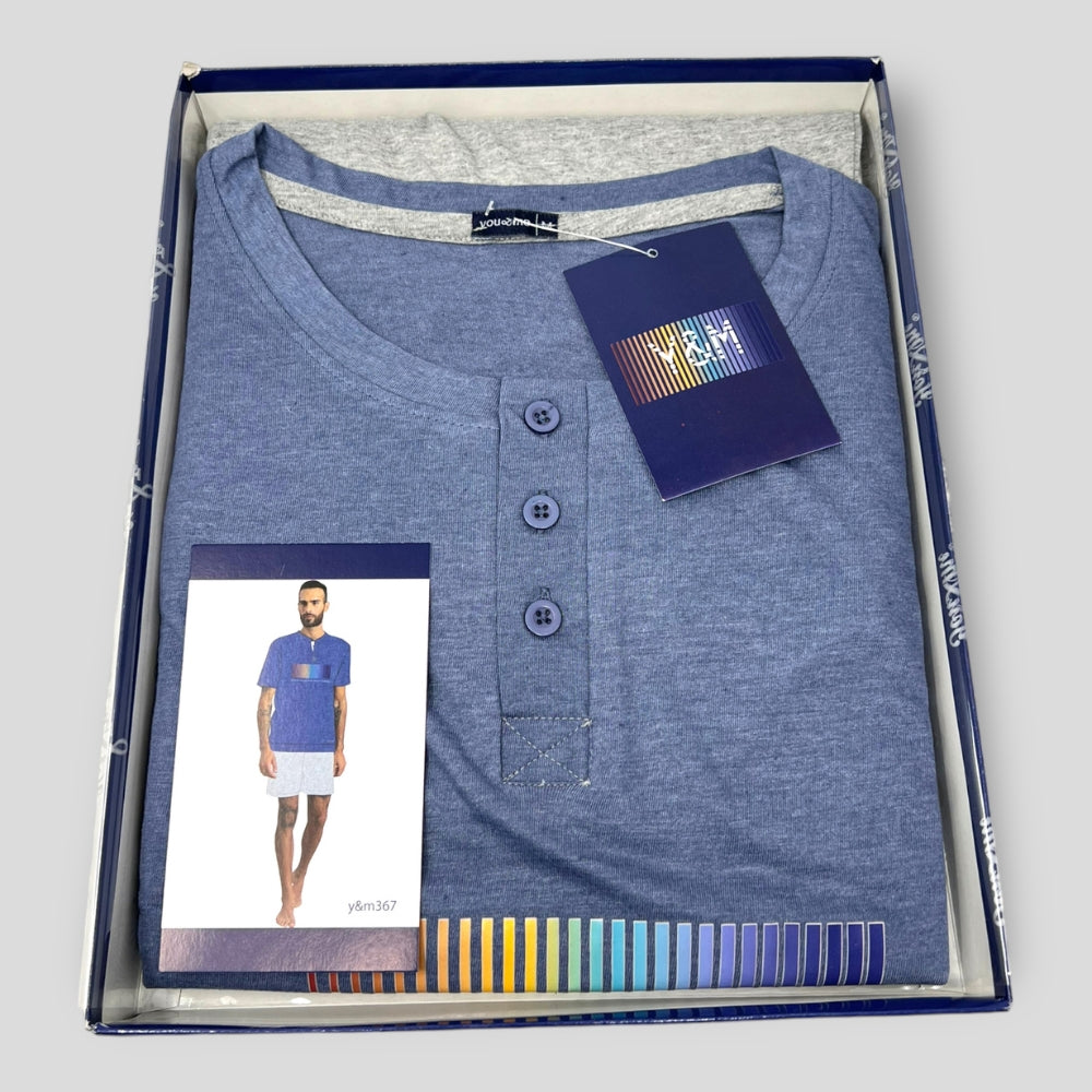 Y&m - Pigiama Uomo In Cotone Estivo Maniche Corte Pantaloncino Corto Y&m367