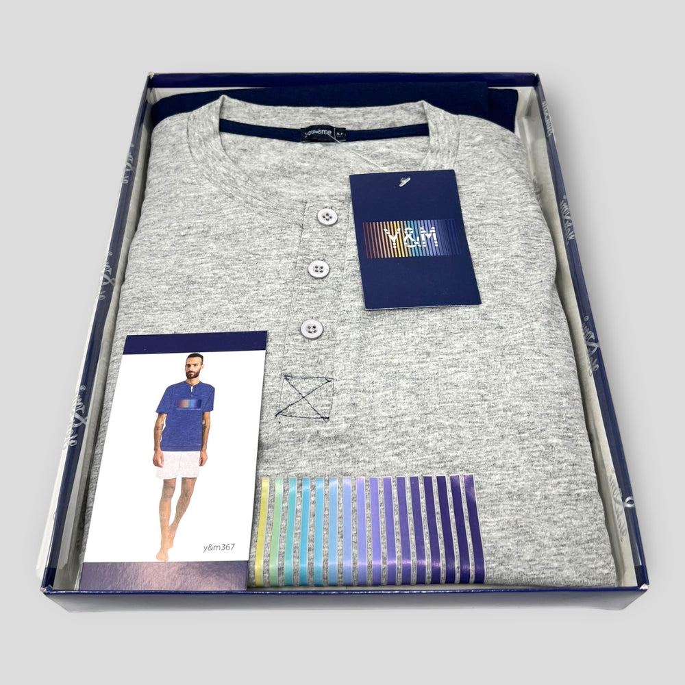 Y&m - Pigiama Uomo In Cotone Estivo Maniche Corte Pantaloncino Corto Y&m367
