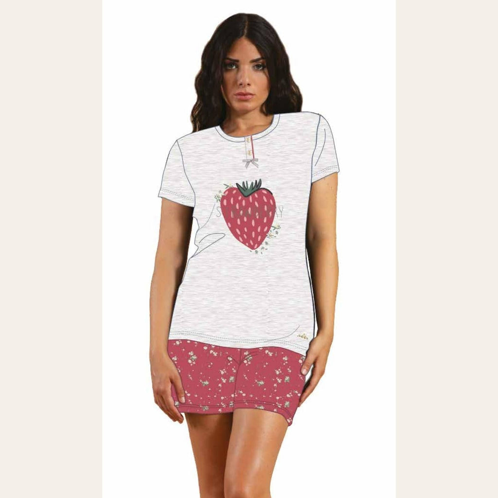 You&me Pigiama Donna Corto Mezza Manica Stampato 3 Bottoni In Puro Cotone  Art. Y&m308